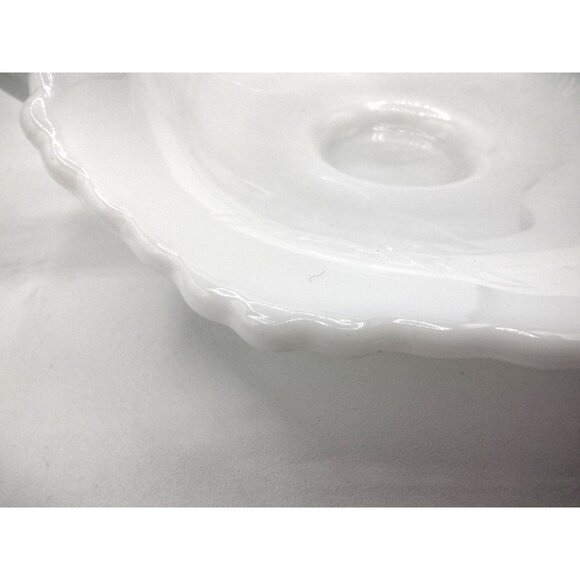 Candy Tray Hobnail Milk Glass Ruffle Trim Custard Dish Dove Detail Vintage Pair - Picture 9 of 13